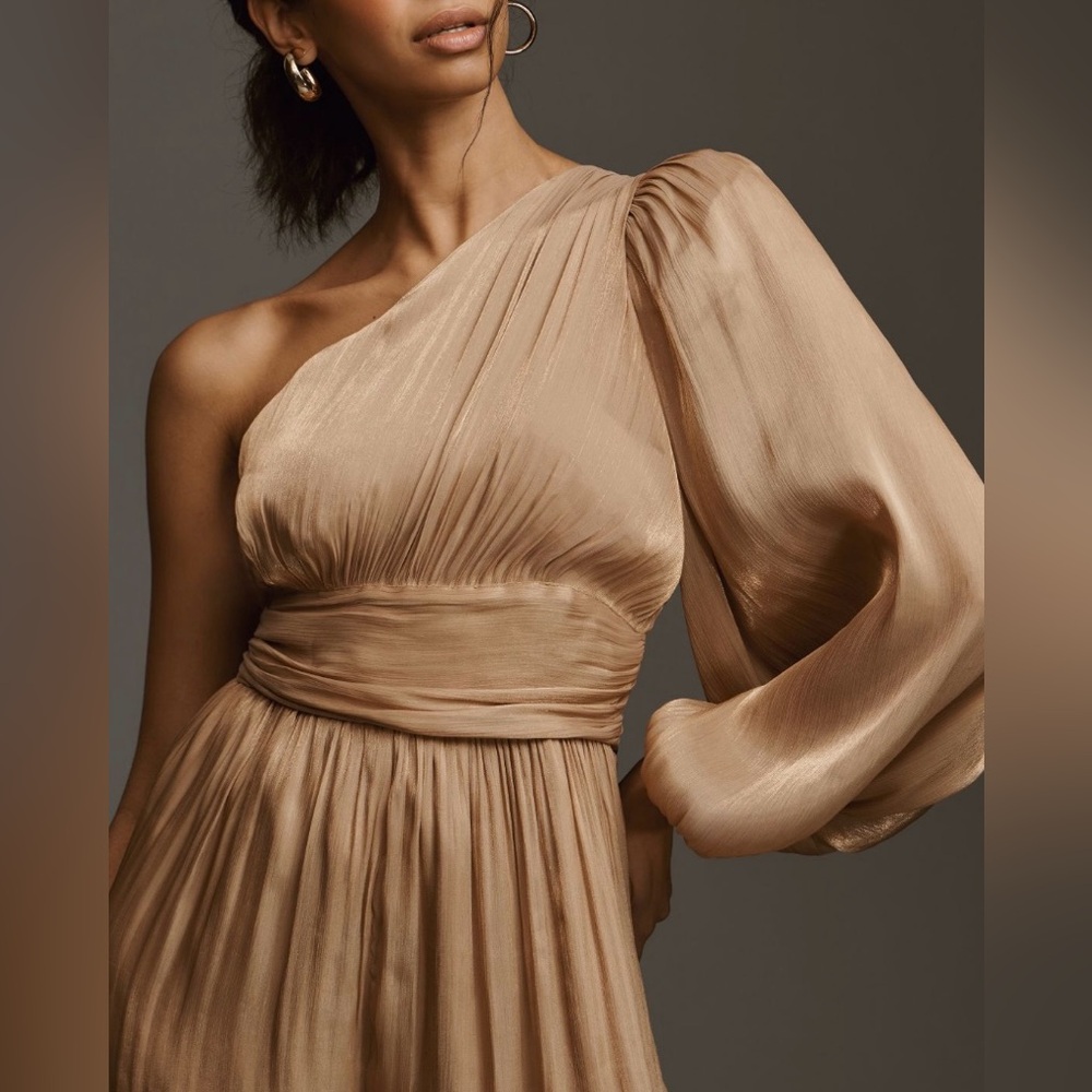 Anthropologie One-Shoulder Metallic Wide-Leg Jumpsuit, Size 4 - Picture 2 of 14